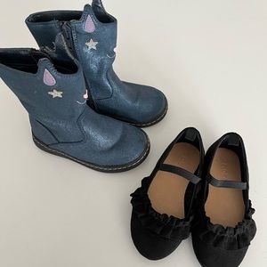 Baby girl boots and black suede dress shoes